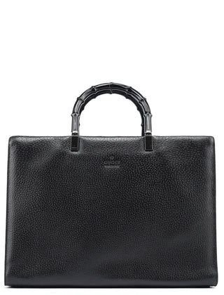 Gucci Black Leather Bamboo Tote Bag