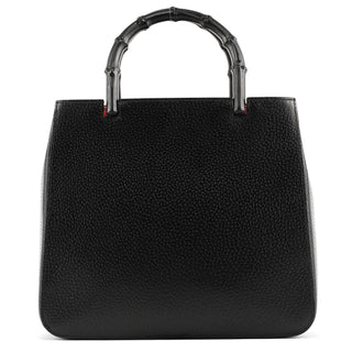 Gucci Black Leather Bamboo Tote Bag