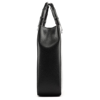 Gucci Black Leather Bamboo Tote Bag