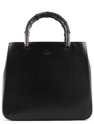 Gucci Black Leather Bamboo Tote Bag