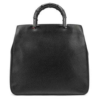 Gucci Black Leather Bamboo Tote Bag