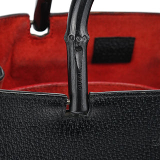 Gucci Black Leather Bamboo Tote Bag