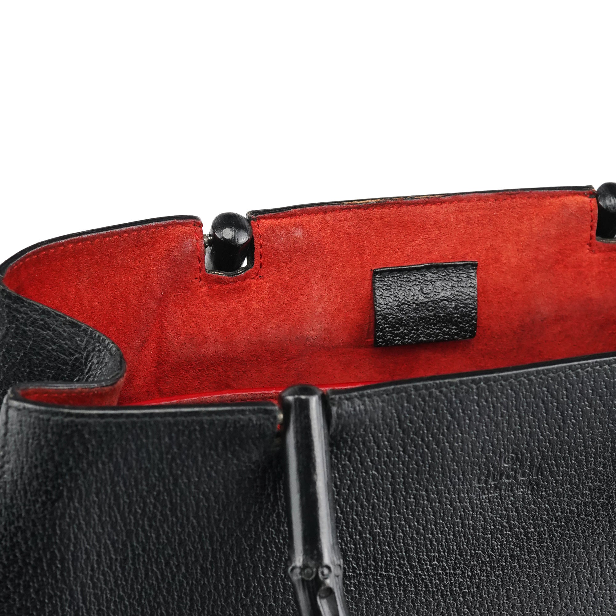 Gucci Black Leather Bamboo Tote Bag