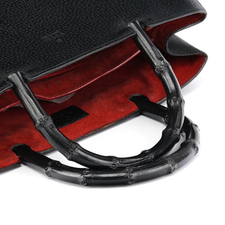 Gucci Black Leather Bamboo Tote Bag