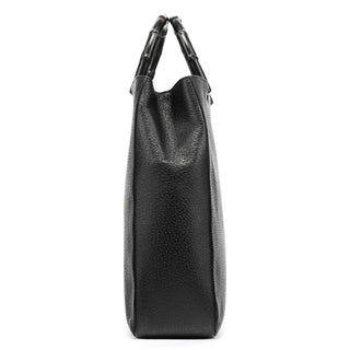 Gucci Black Leather Bamboo Tote Bag