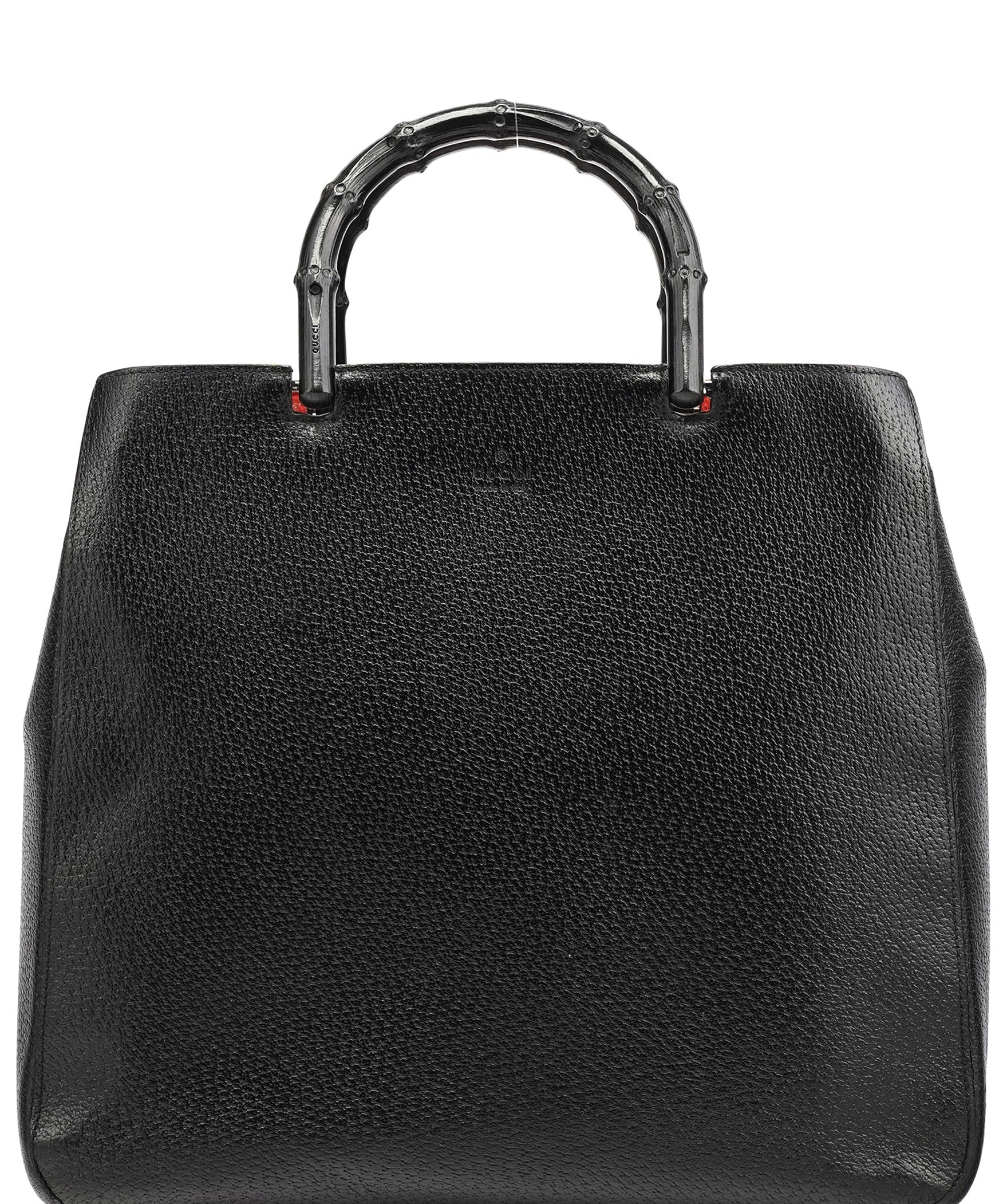 Gucci Black Leather Bamboo Tote Bag