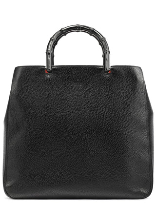 Gucci Black Leather Bamboo Tote Bag