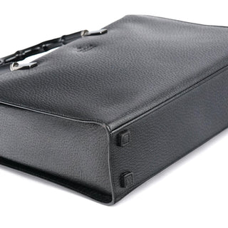 Gucci Black Leather Bamboo Tote Bag