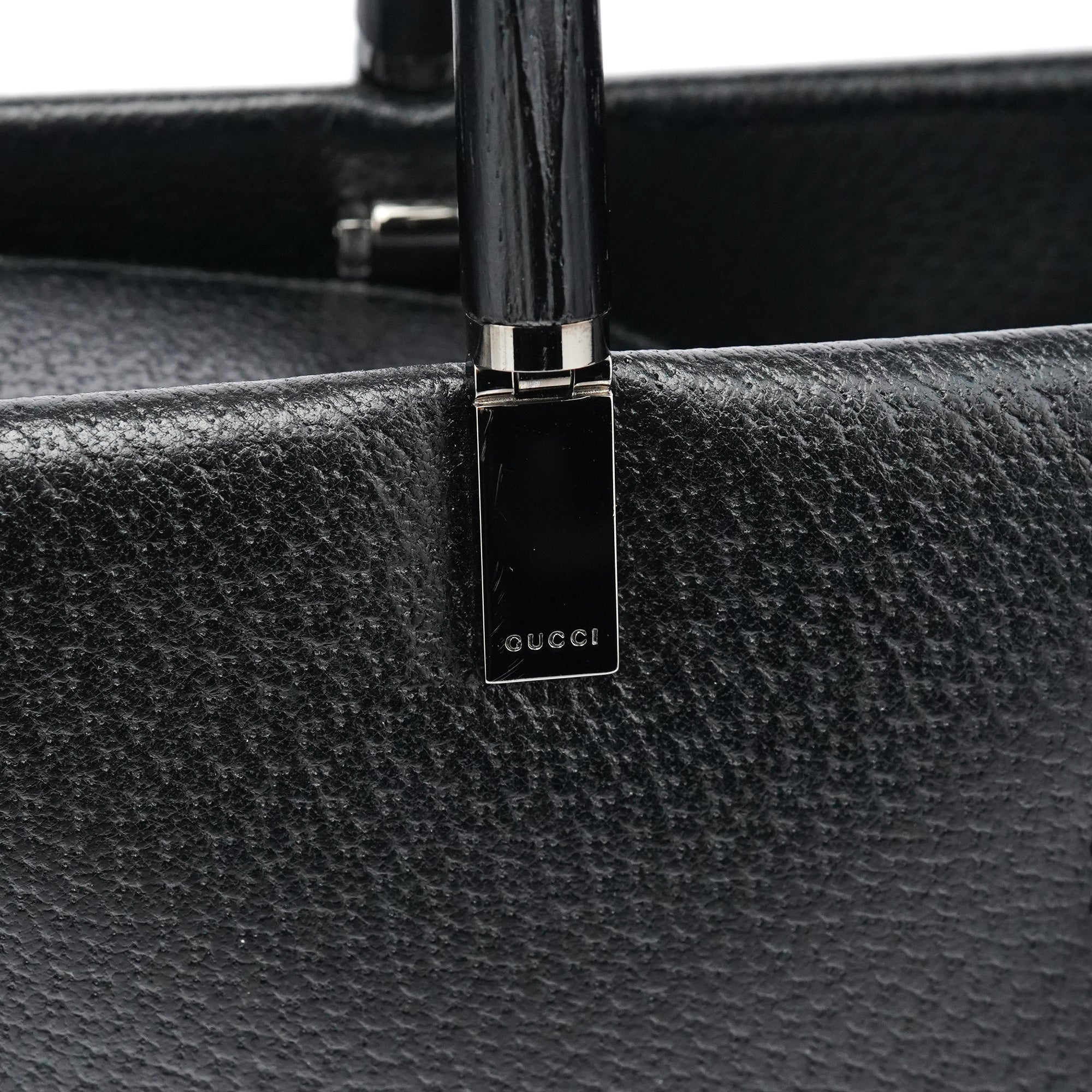 Gucci Black Leather Bamboo Tote Bag
