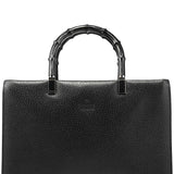 Gucci Black Leather Bamboo Tote Bag