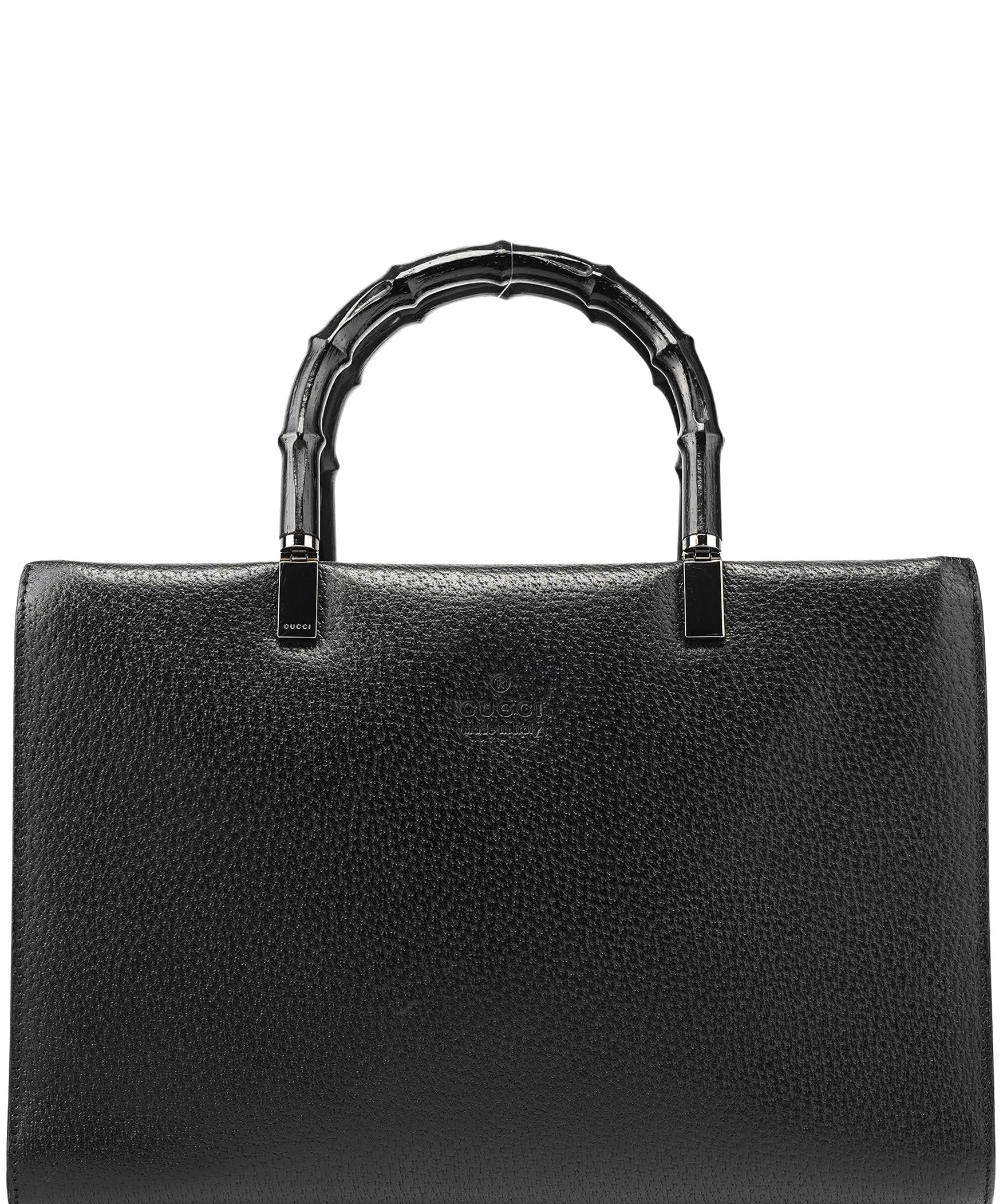 Gucci Black Leather Bamboo Tote Bag