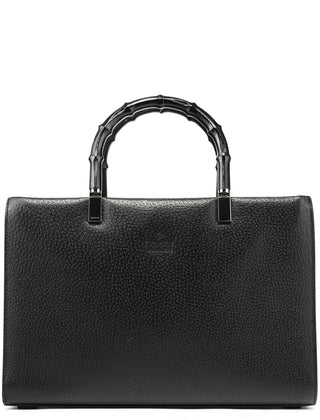 Gucci Black Leather Bamboo Tote Bag