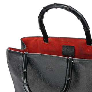 Gucci Black Leather Bamboo Tote Bag