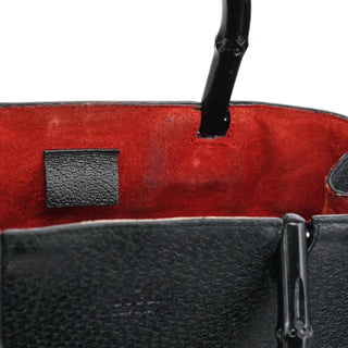 Gucci Black Leather Bamboo Tote Bag
