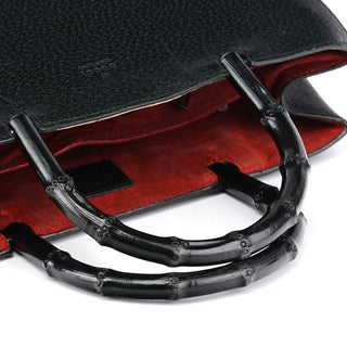 Gucci Black Leather Bamboo Tote Bag