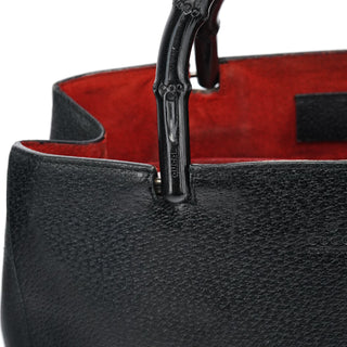 Gucci Black Leather Bamboo Tote Bag