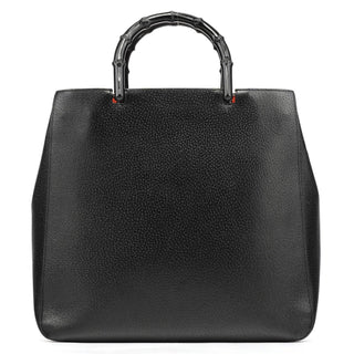 Gucci Black Leather Bamboo Tote Bag