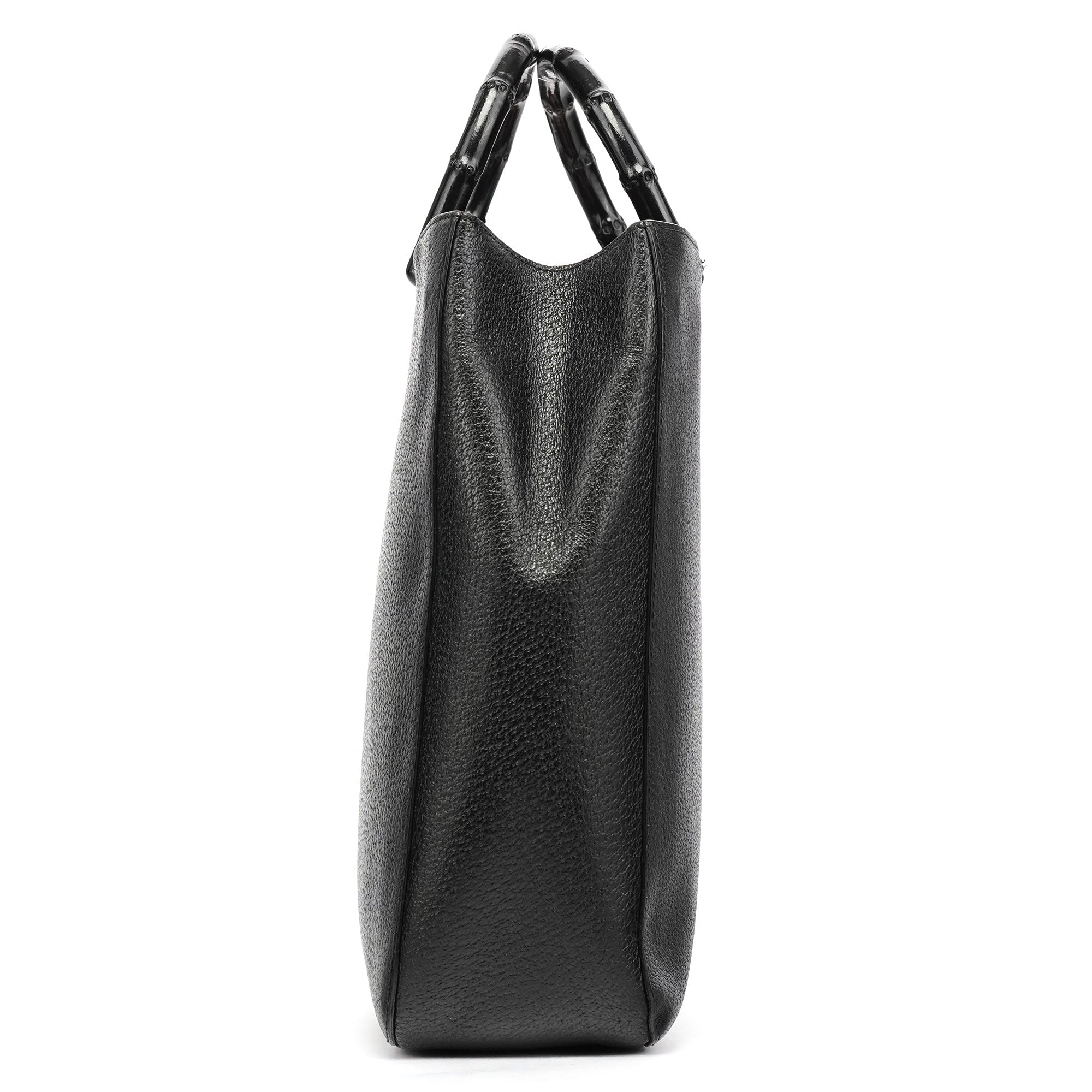 Gucci Black Leather Bamboo Tote Bag