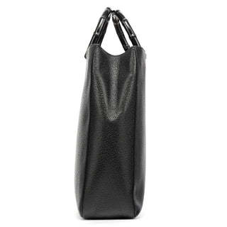 Gucci Black Leather Bamboo Tote Bag
