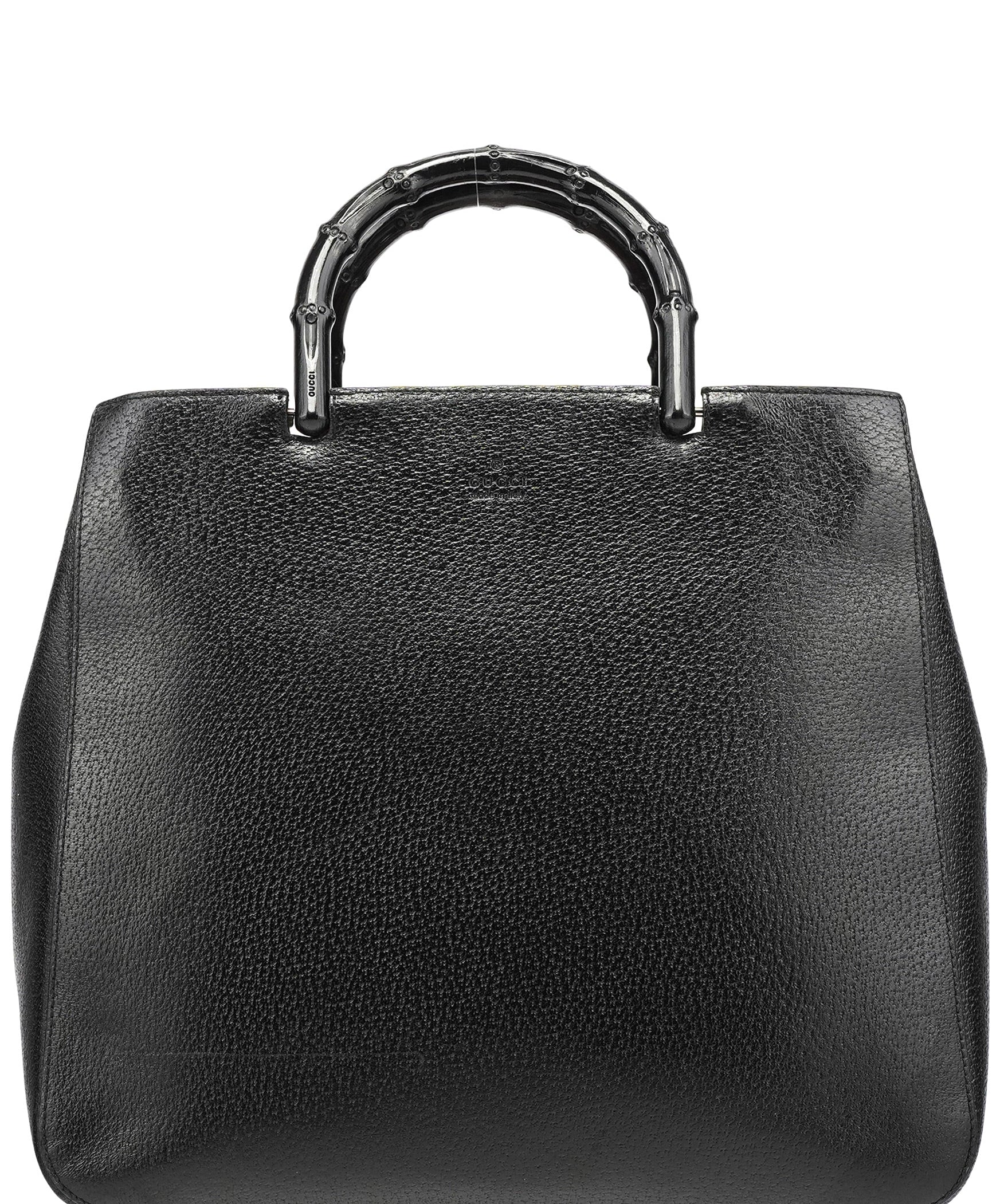Gucci Black Leather Bamboo Tote Bag