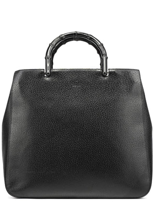Gucci Black Leather Bamboo Tote Bag