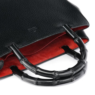 Gucci Black Leather Bamboo Tote Bag