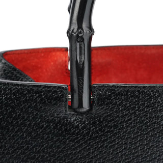 Gucci Black Leather Bamboo Tote Bag