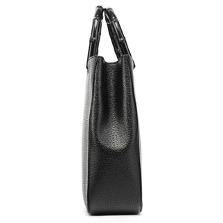 Gucci Black Leather Bamboo Tote Bag