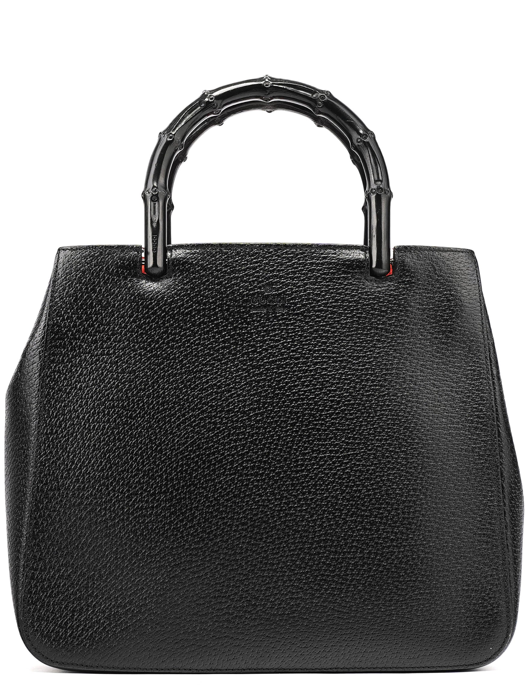 Gucci Black Leather Bamboo Tote Bag