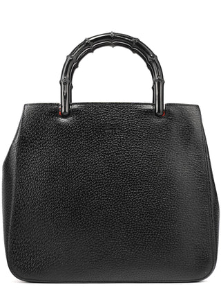 Gucci Black Leather Bamboo Tote Bag