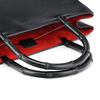 Gucci Black Leather Bamboo Tote Bag