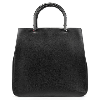 Gucci Black Leather Bamboo Tote Bag