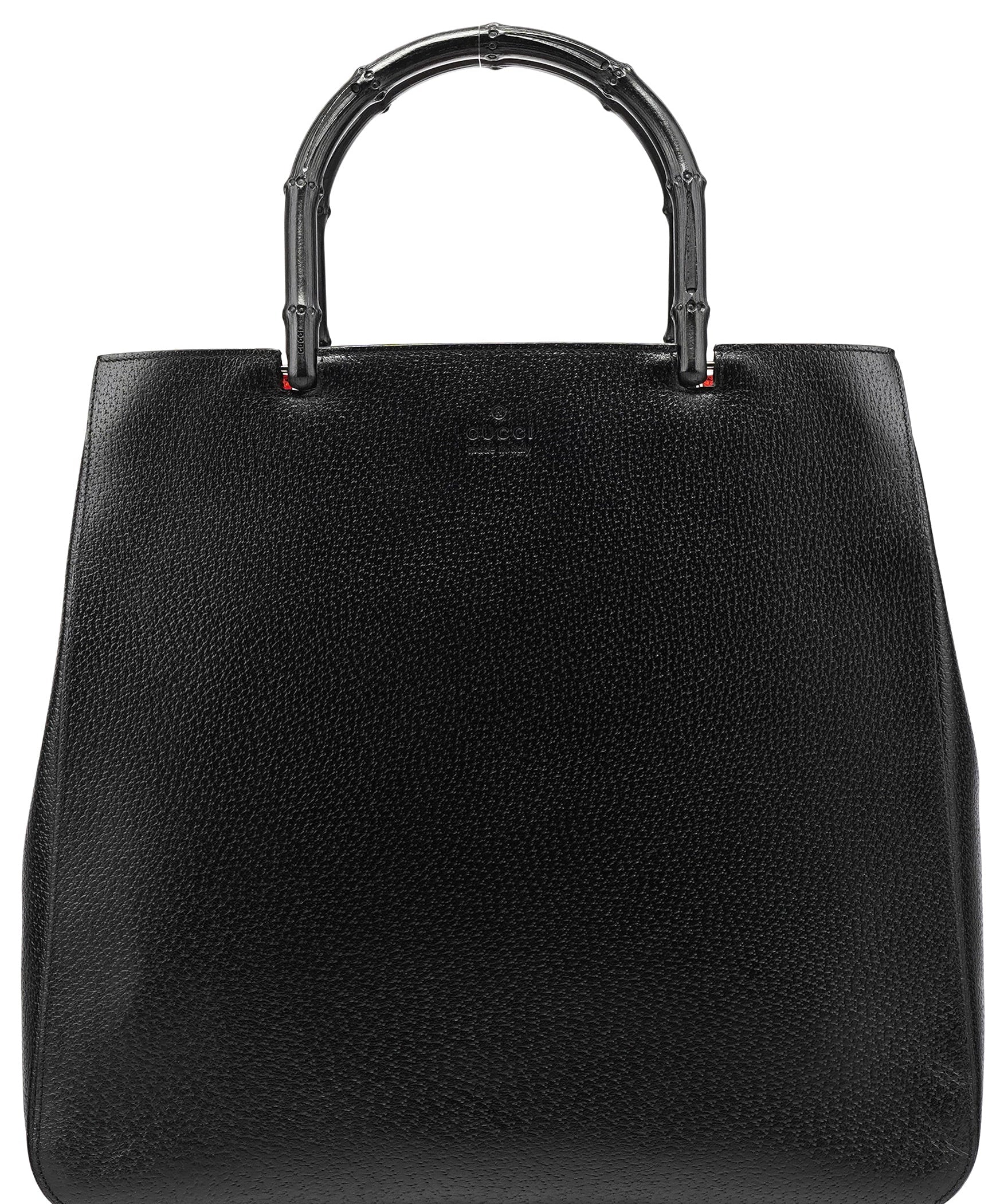 Gucci Black Leather Bamboo Tote Bag