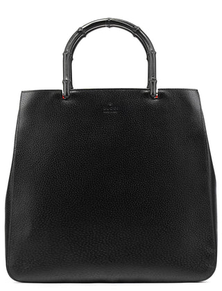 Gucci Black Leather Bamboo Tote Bag