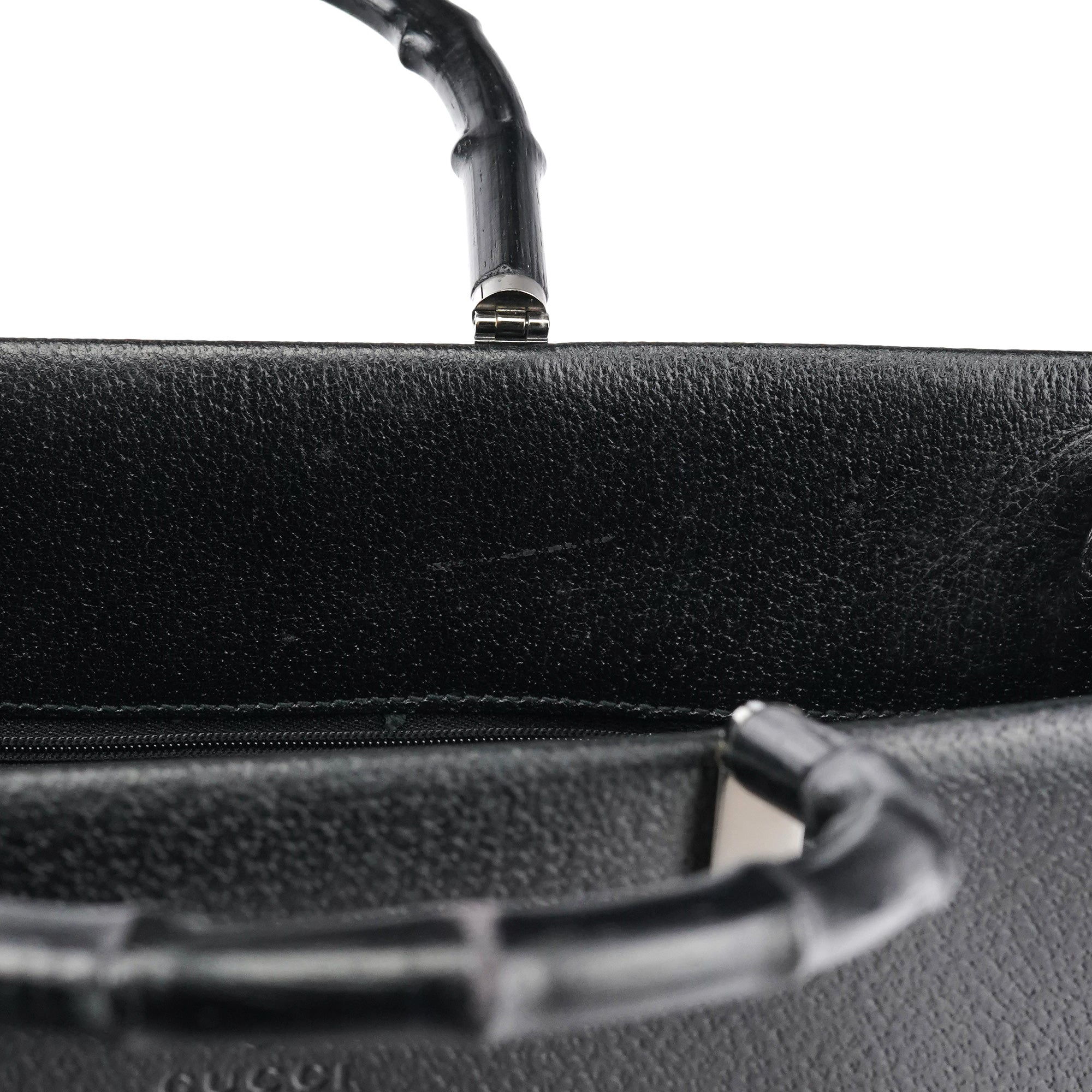 Gucci Black Leather Bamboo Tote Bag