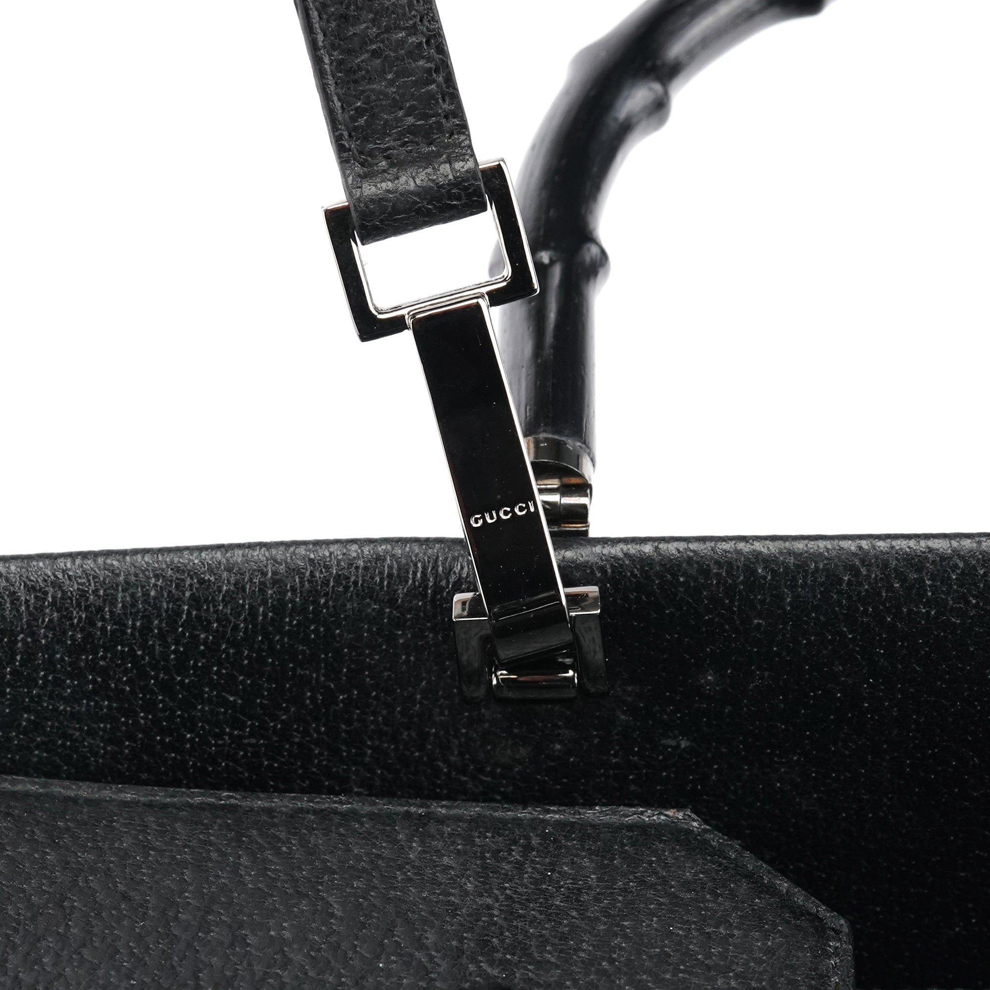 Gucci Black Leather Bamboo Tote Bag
