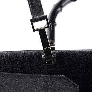 Gucci Black Leather Bamboo Tote Bag