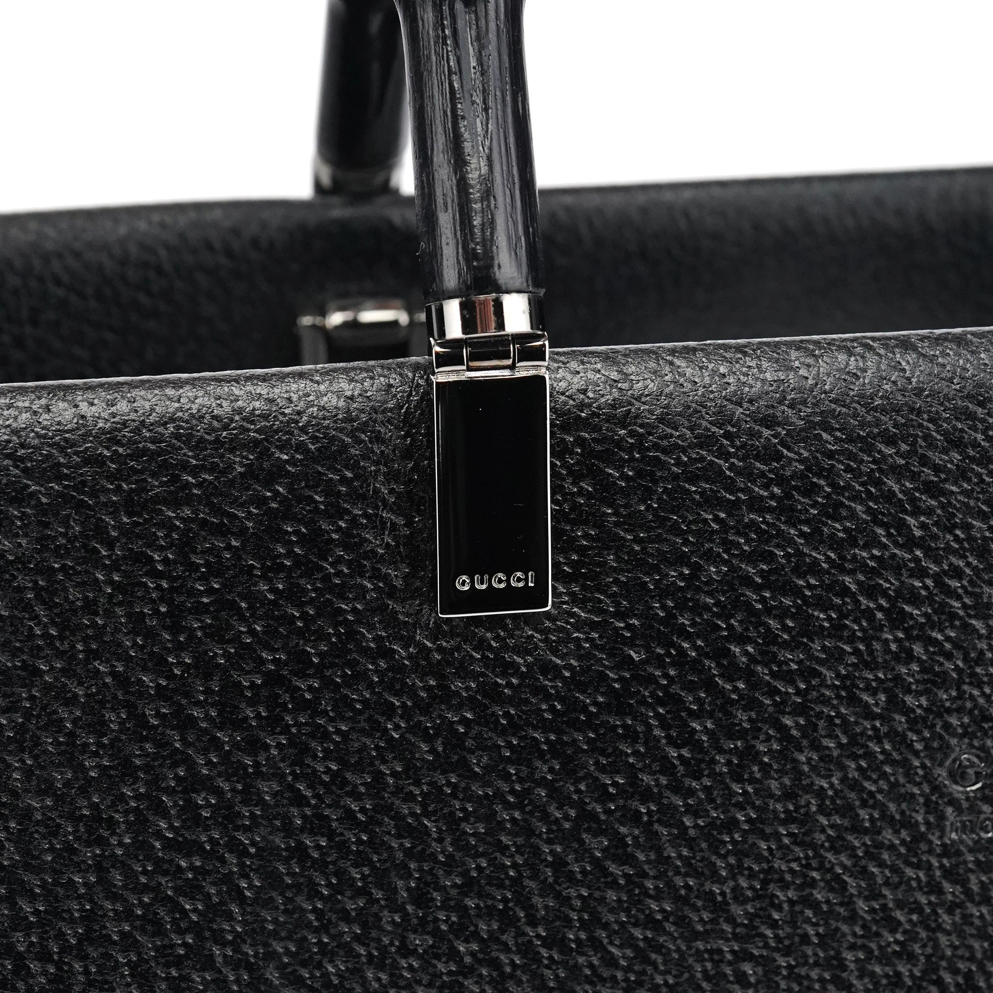 Gucci Black Leather Bamboo Tote Bag