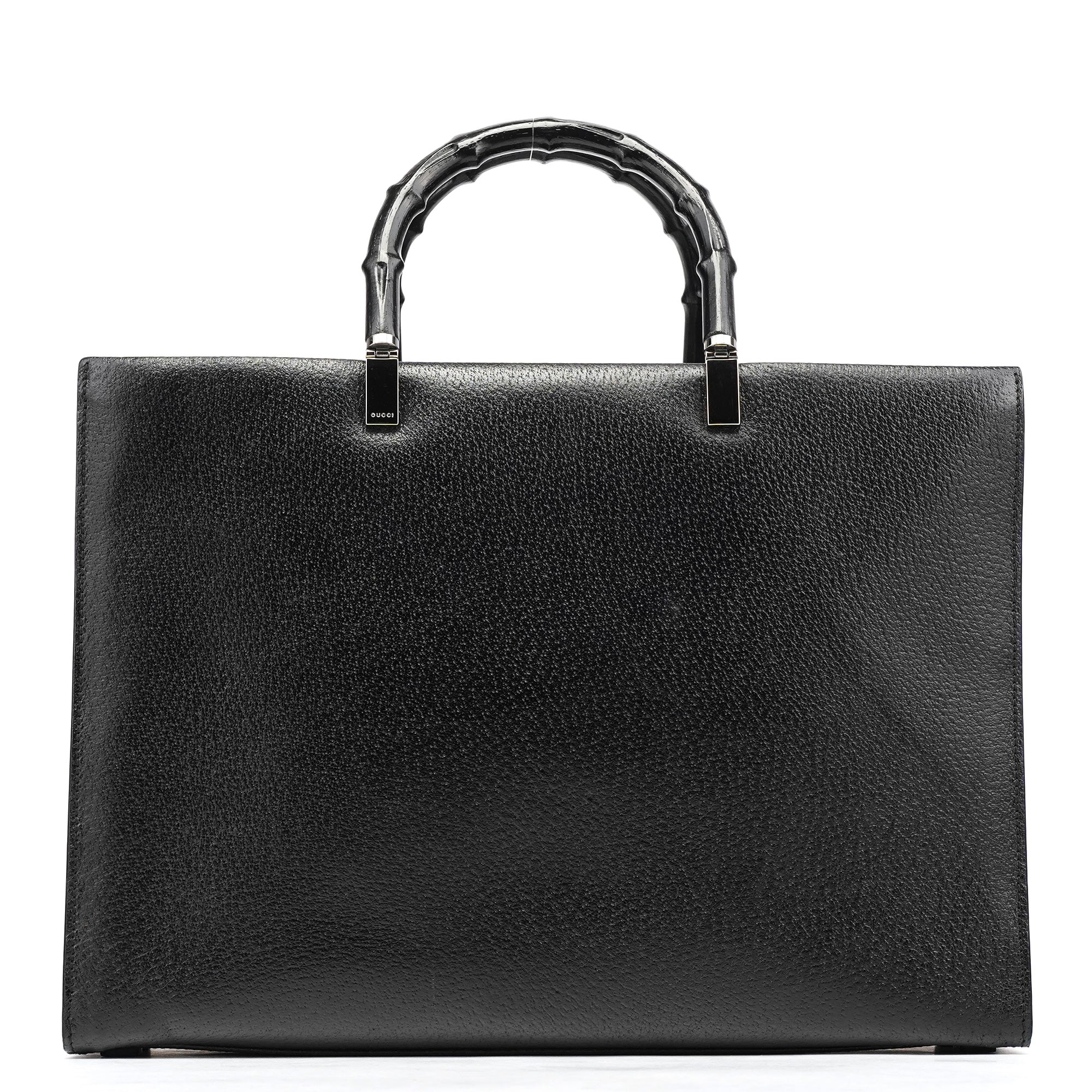 Gucci Black Leather Bamboo Tote Bag