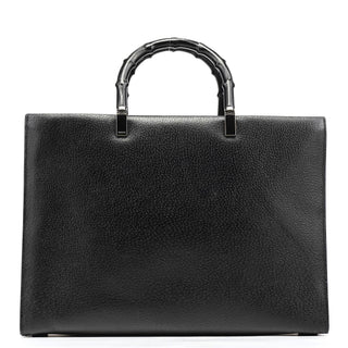 Gucci Black Leather Bamboo Tote Bag