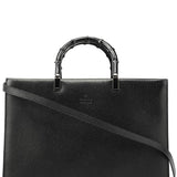 Gucci Black Leather Bamboo Tote Bag