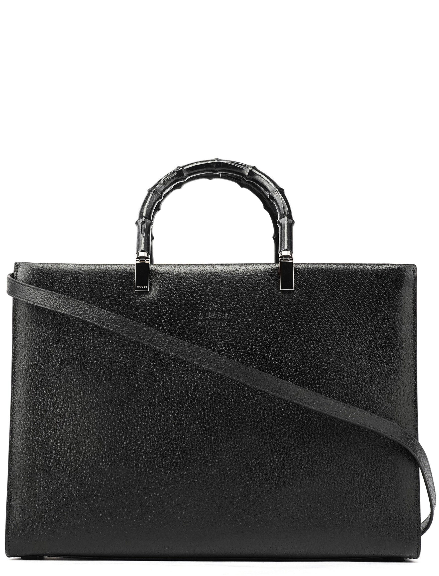 Gucci Black Leather Bamboo Tote Bag