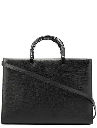 Gucci Black Leather Bamboo Tote Bag