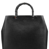 Gucci Black Leather Bamboo Tote Bag