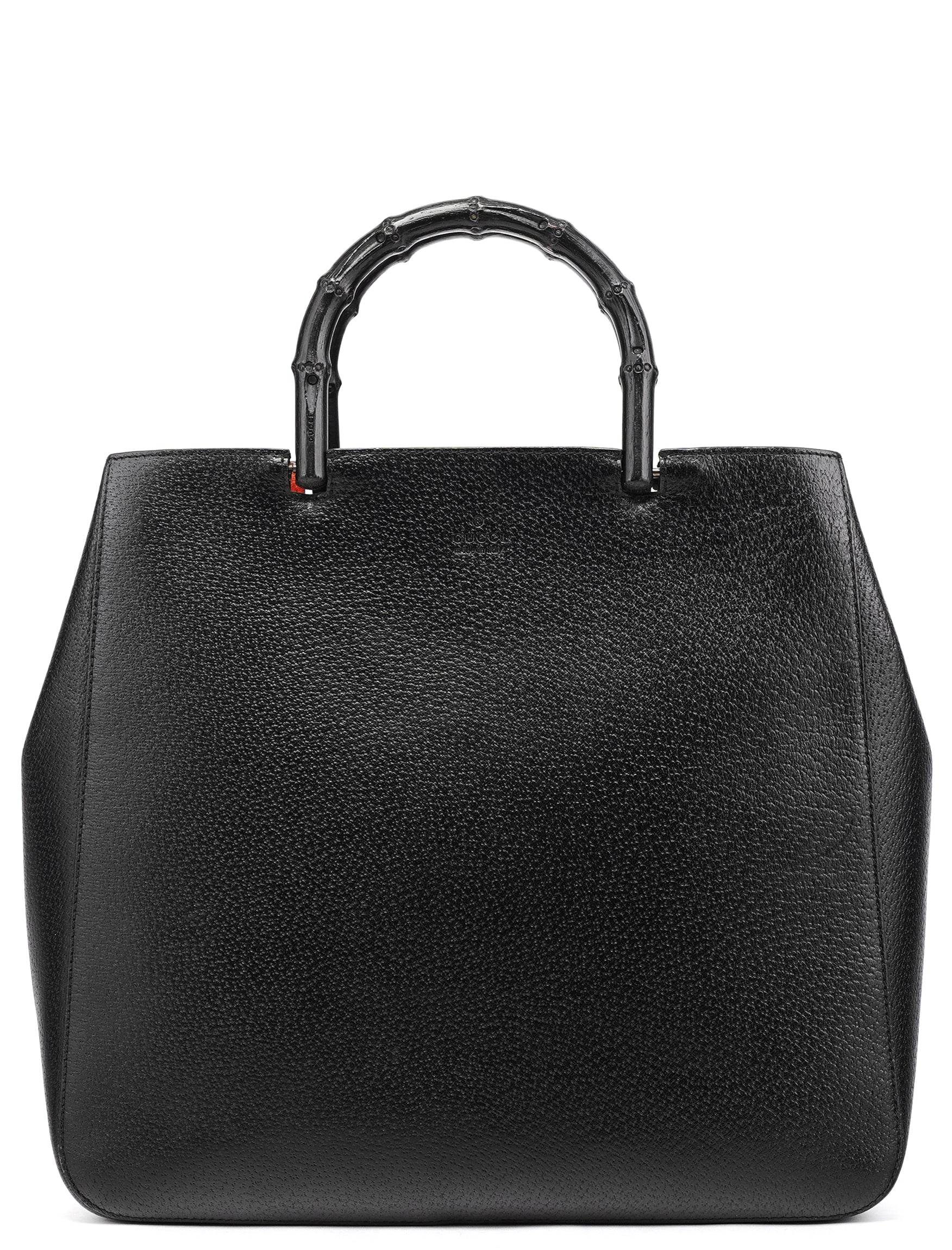 Gucci Black Leather Bamboo Tote Bag