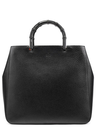Gucci Black Leather Bamboo Tote Bag