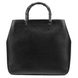 Gucci Black Leather Bamboo Tote Bag