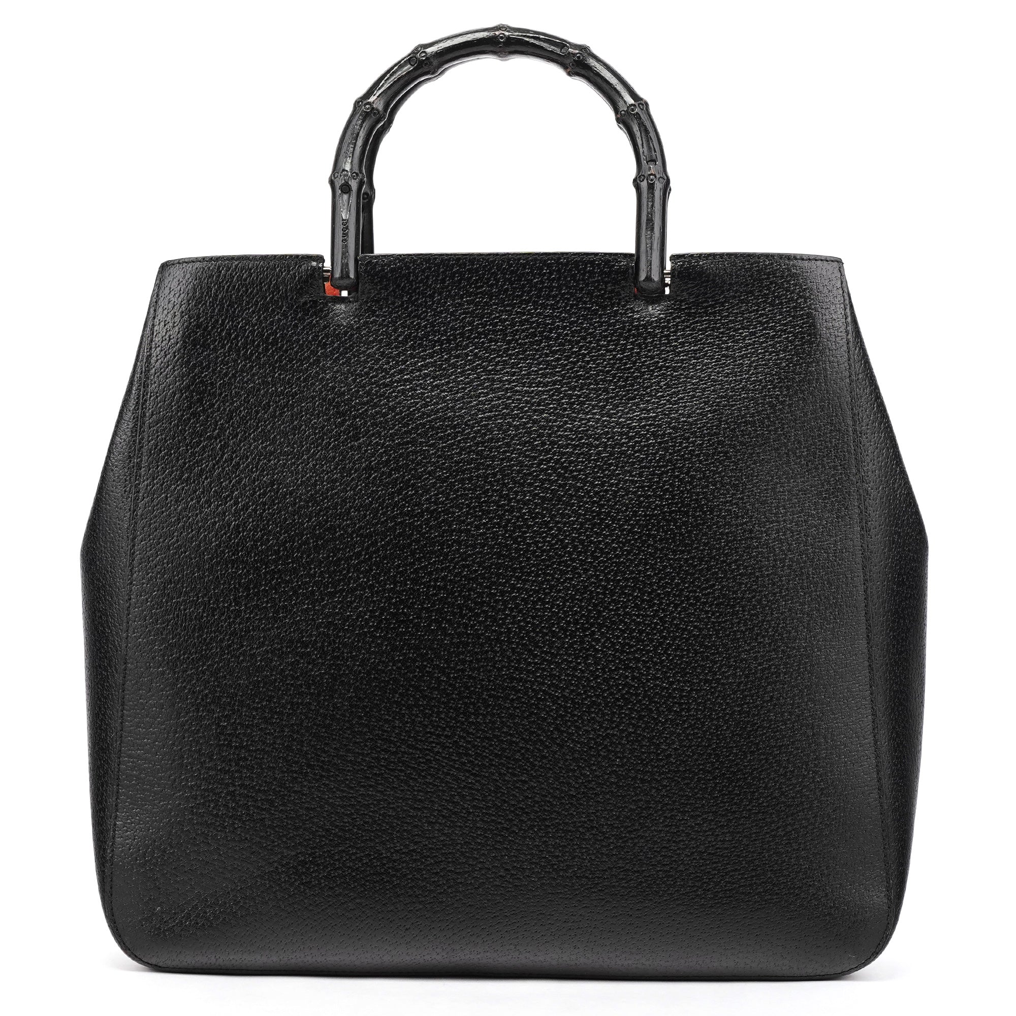 Gucci Black Leather Bamboo Tote Bag