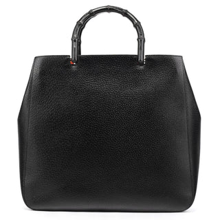 Gucci Black Leather Bamboo Tote Bag