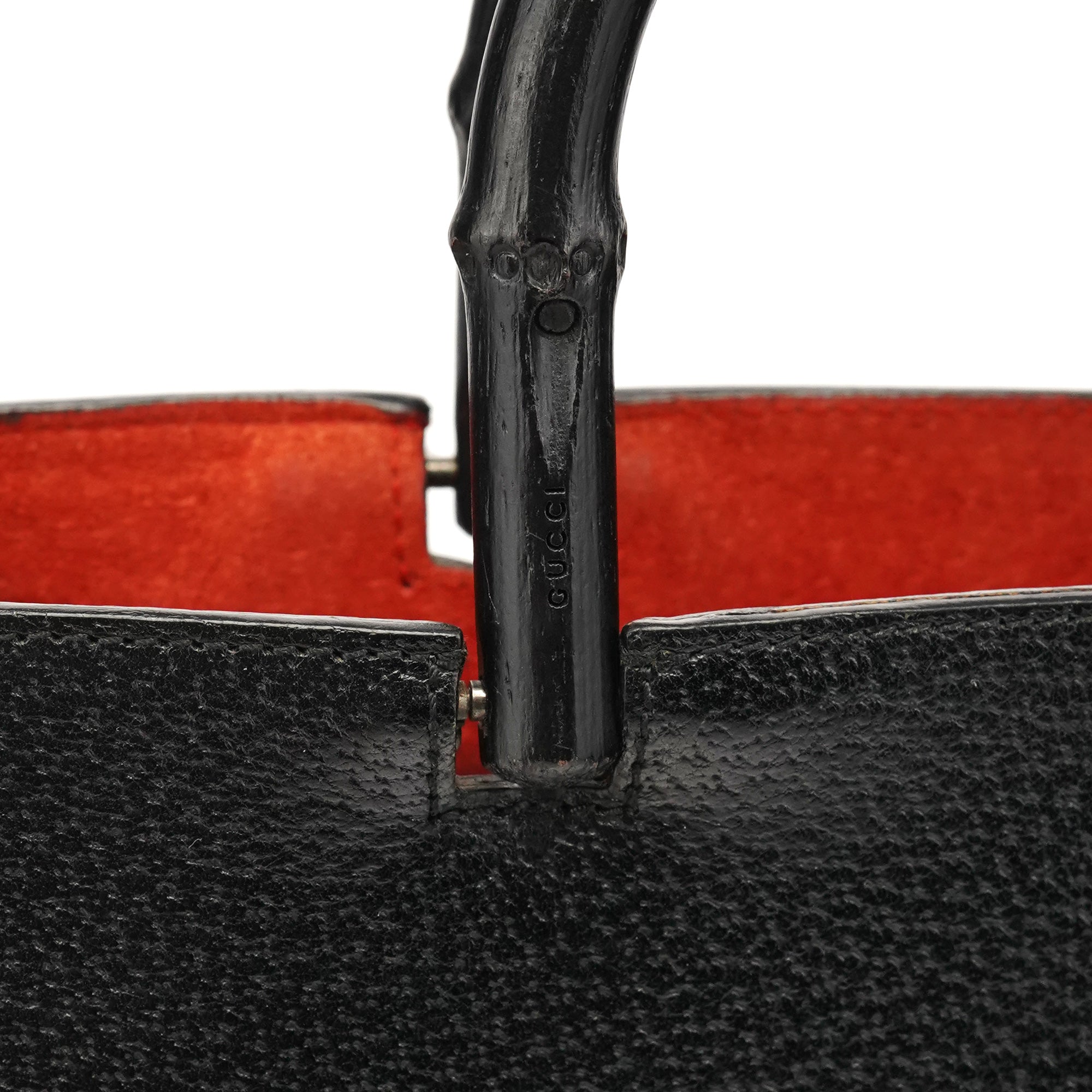 Gucci Black Leather Bamboo Tote Bag